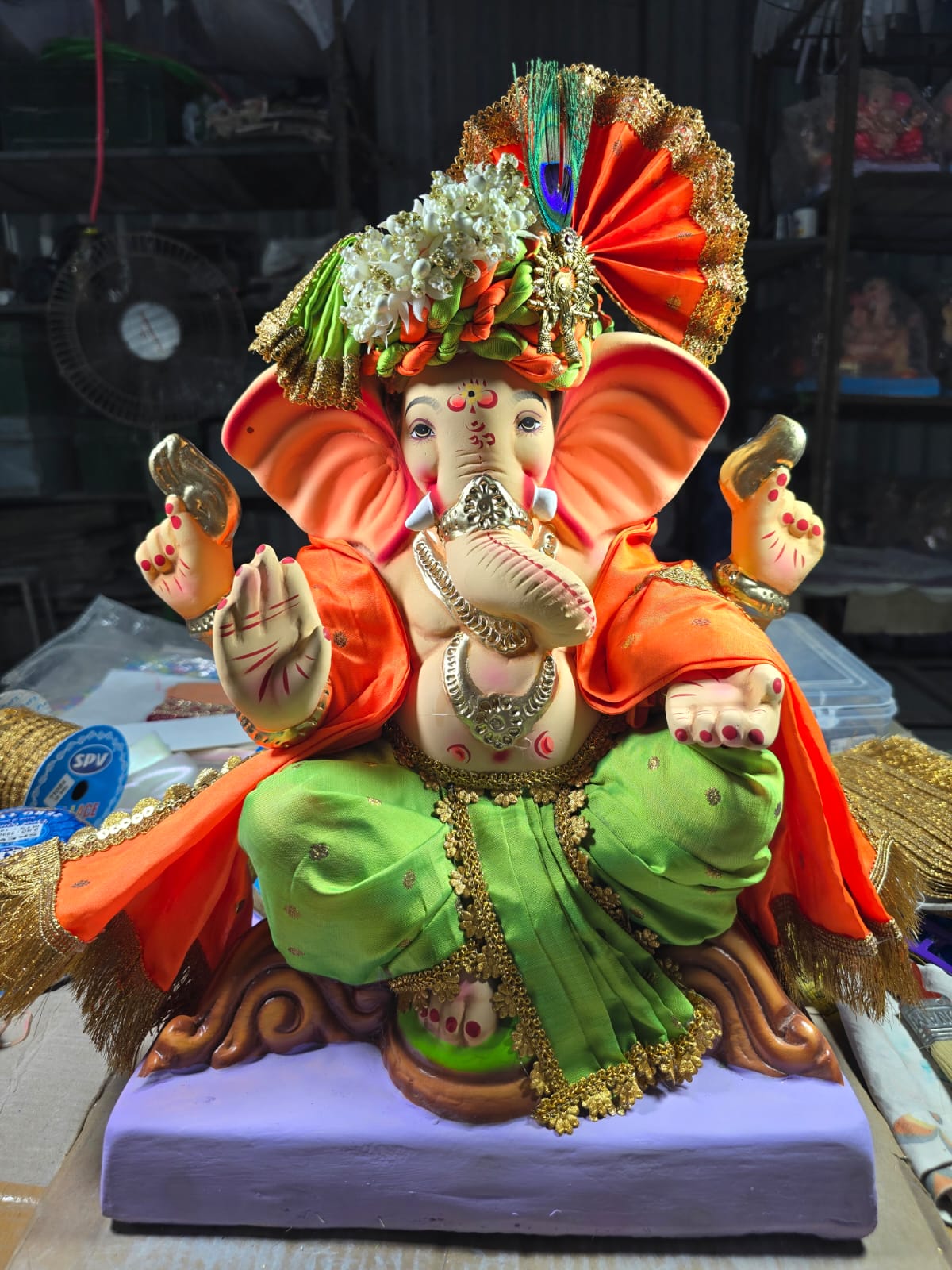 Stage 04: Final mukut shringaar and completed Ganesh idol